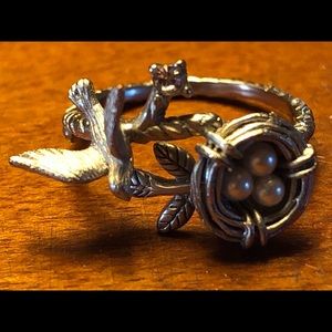 Silver Bird Nest Ring - adjustable size.